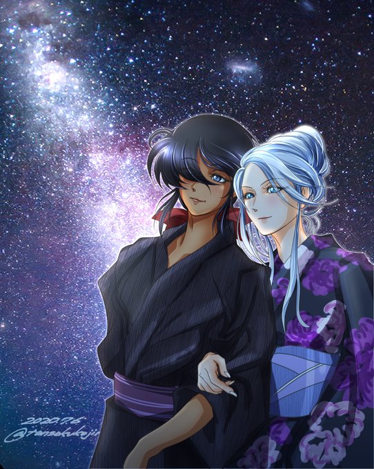 #ガルパン版深夜のお絵描き60分一本勝負_20200706
 #ガルパン版深夜のお絵描き60分一本勝負
お題「七夕」  お銀 &amp;フリント 