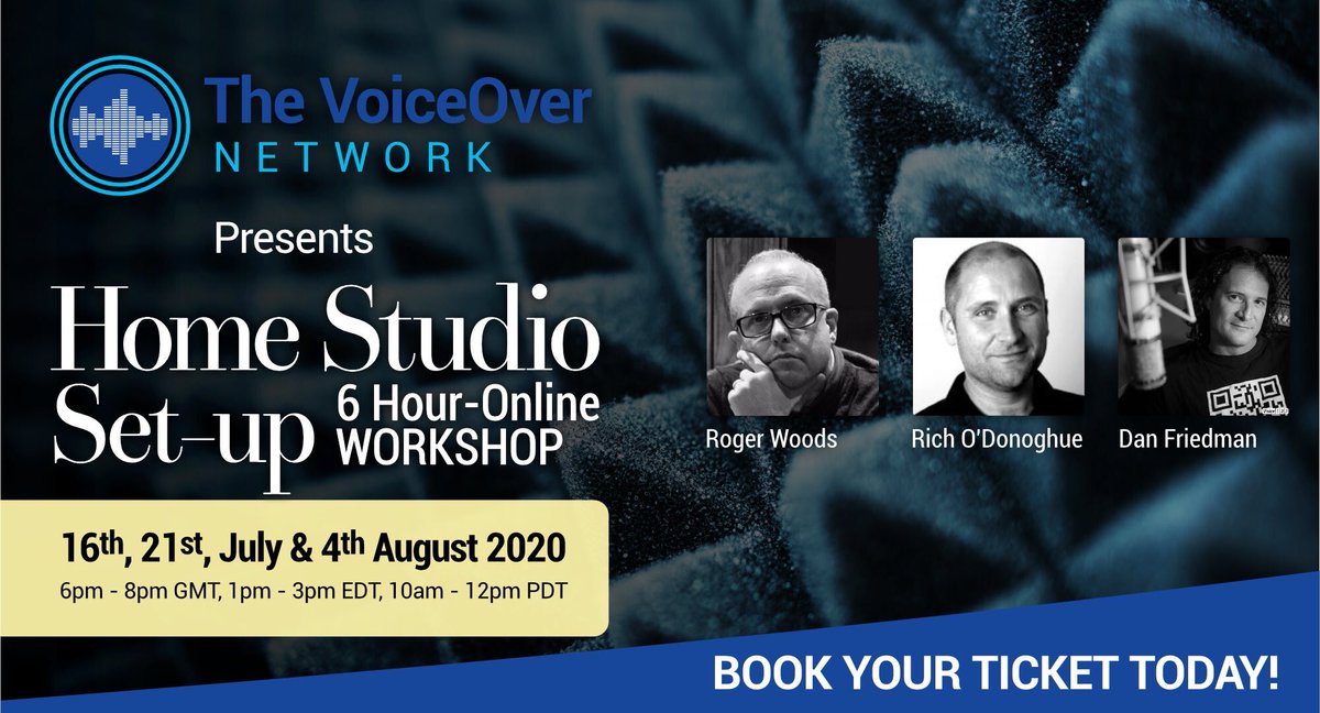 Are you setting up a home recording studio?
Or, do you have a home recording studio set up and you want to learn more?
We have a #HomeStudio   Set up online Workshop in July 
With <a href="/rogerwoodsvo/">Roger Woods VO</a> <a href="/RichODonoghue/">Rich O'Donoghue</a> <a href="/DanFriedmanVO/">Dan Friedman</a> 
Book here 
thevoiceovernetwork.co.uk/events/public/… 
#VoiceOver #voice