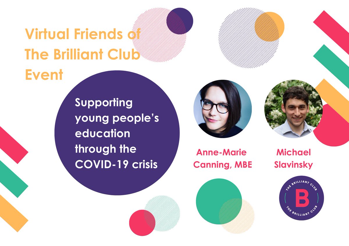 BrilliantClub's tweet photo. There's still time to sign up for our first virtual Friends of The Brilliant Club event on 9 July! We are excited to be joined by @amcanning and @michaelslav who will be facilitating discussions with Brilliant Club student ambassadors. Sign up here: https://t.co/NNAKmB2dZZ #FOTBC https://t.co/qTLMAXnADF