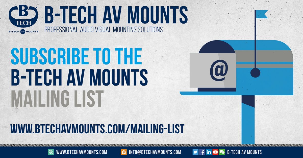 btechavmounts's tweet photo. Not signed up to the B-Tech AV Mounts mailing list? To be kept up to date with the latest B-Tech news and information, product announcements, events and promotions, please sign up here: https://t.co/7MyqCRj9Ag and choose your preferred language.

#avtweeps #proav #mailinglist https://t.co/6kSKlN9cEV