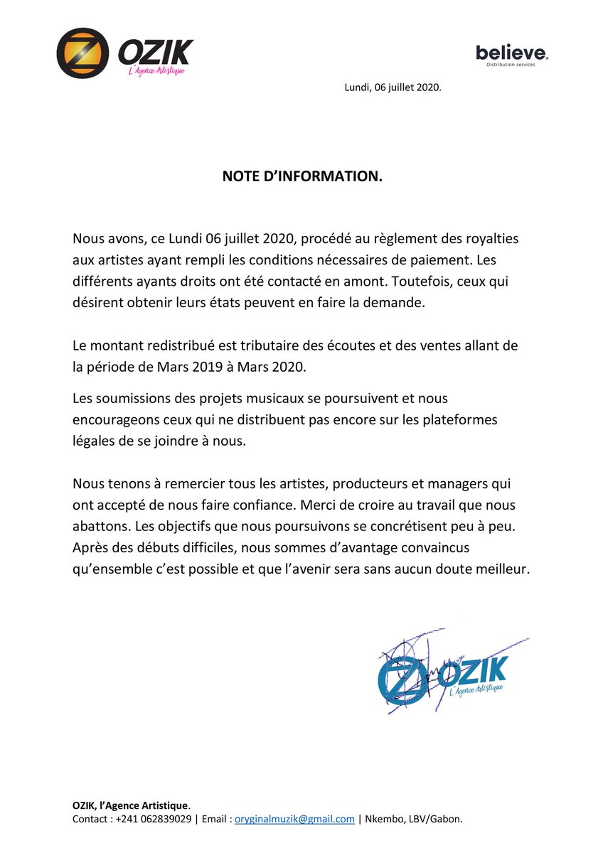 Payement des royalties