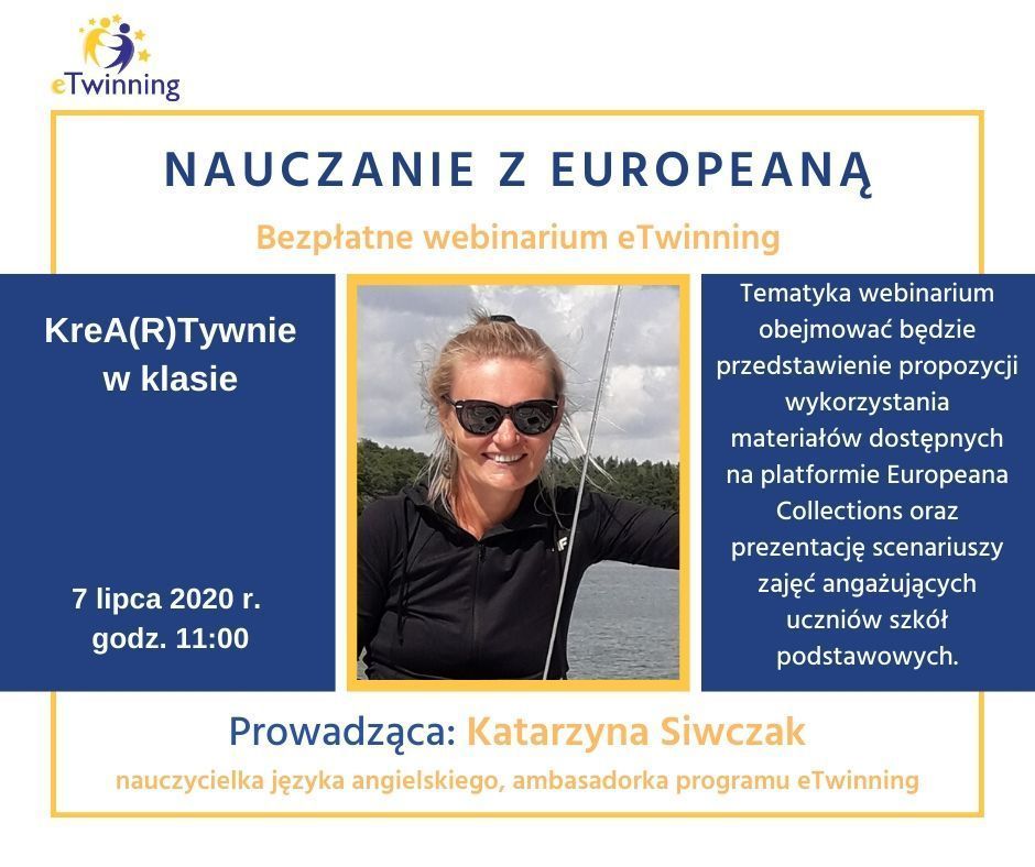 eTwinningPolska's tweet photo. To już jutro o 11:00 #Bezplatne #Webinarium #eTwinning i #Europeana Spotkanie poprowadzi Katarzyna Siwczak – ambasadorka eTwinning, ambasadorka Europeany na Polskę, nauczycielka języka angielskiego w IV LO w Rybniku
➡️  https://t.co/T3Pxhr2045 https://t.co/0e949QGeuE