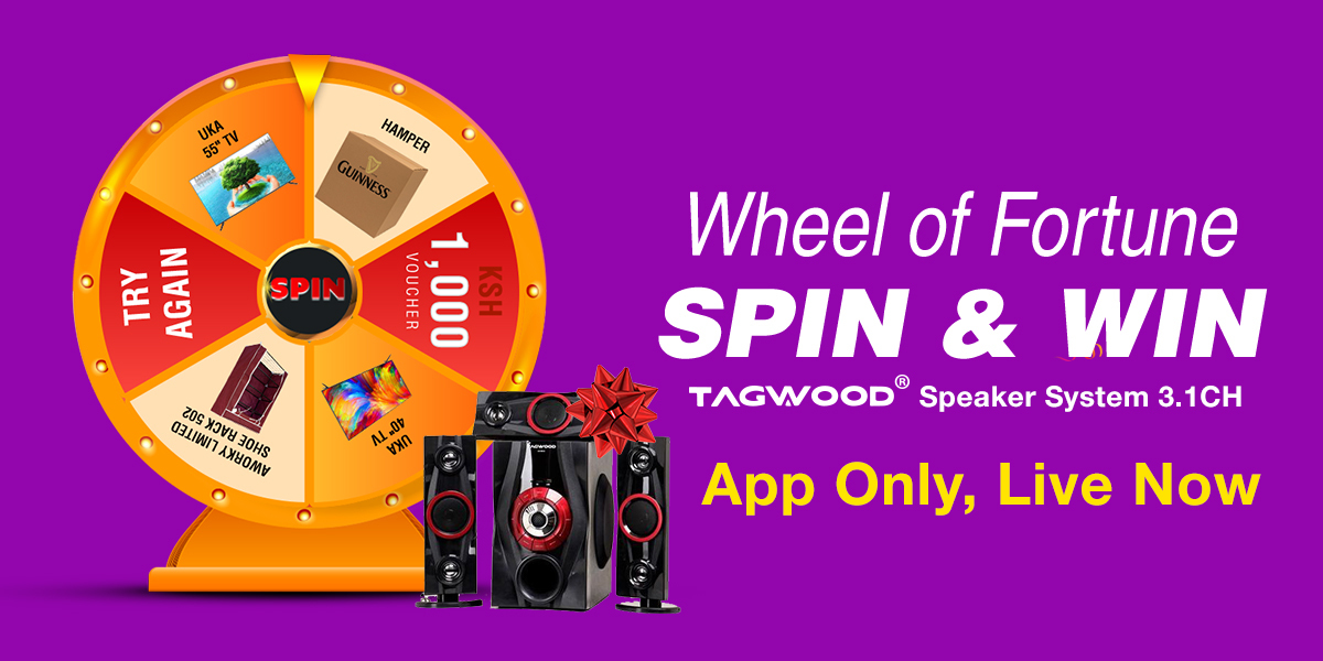 JumiaKenya's tweet photo. WIN TAGWOOD SPEAKER SYSTEM NOW!!!!!!

1️⃣Click here => https://t.co/WJr1RZpQ3J to spin the wheel. 
2️⃣Reply with screenshots of your prize using #TagwoodOnJumia and RETWEET. 
3️⃣The more screenshots you drop, the higher your chances of winning.
4️⃣Contest will run till  8th July. https://t.co/lv2Lj9qk3D