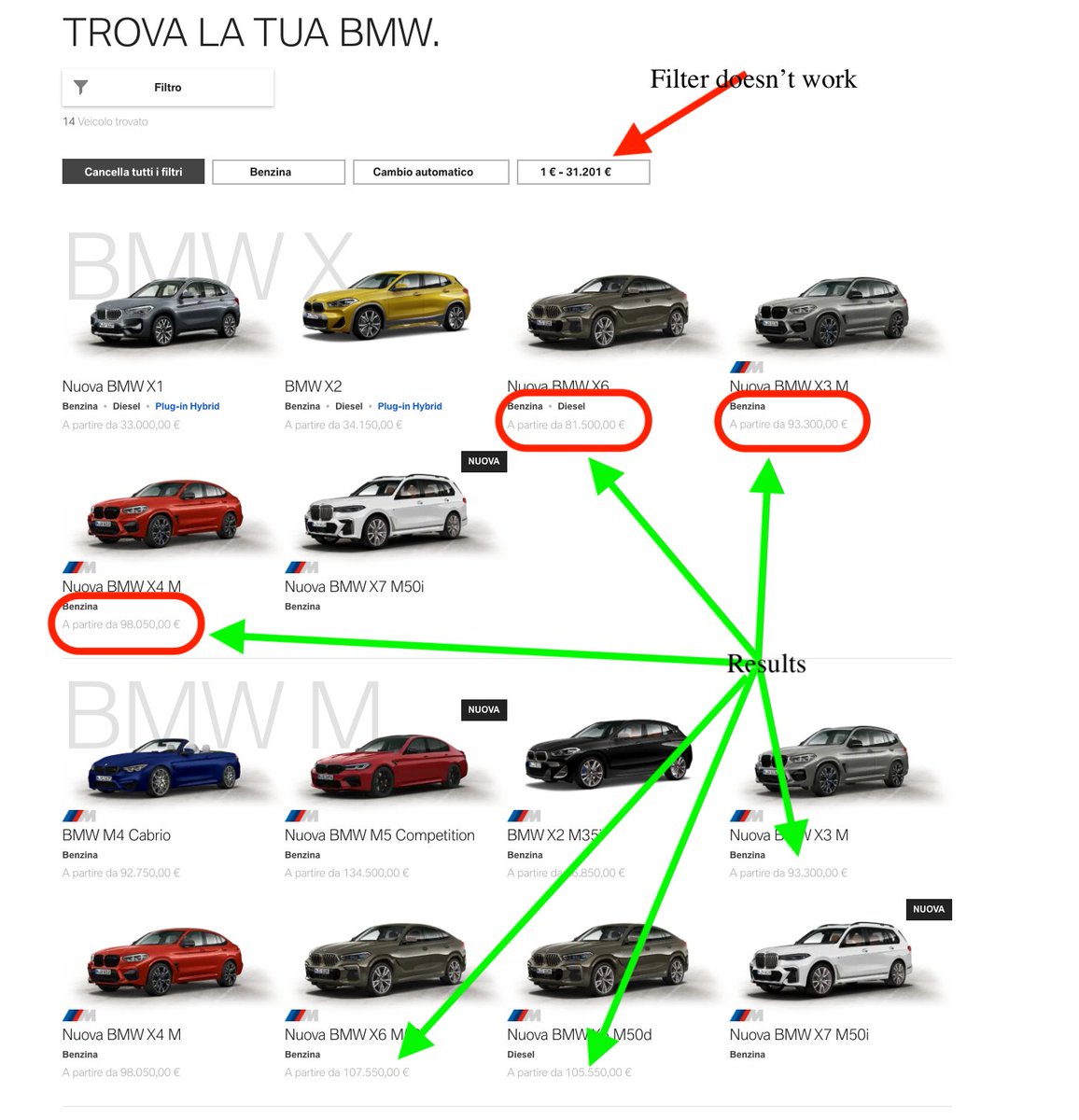 Mr_check_'s tweet photo. @BMWItalia  I think the filter for the results doesn't work. I am trying to filter the result by putting a range on the price, if i get a good result i will step by one of your store. https://t.co/PdyHX49Tay