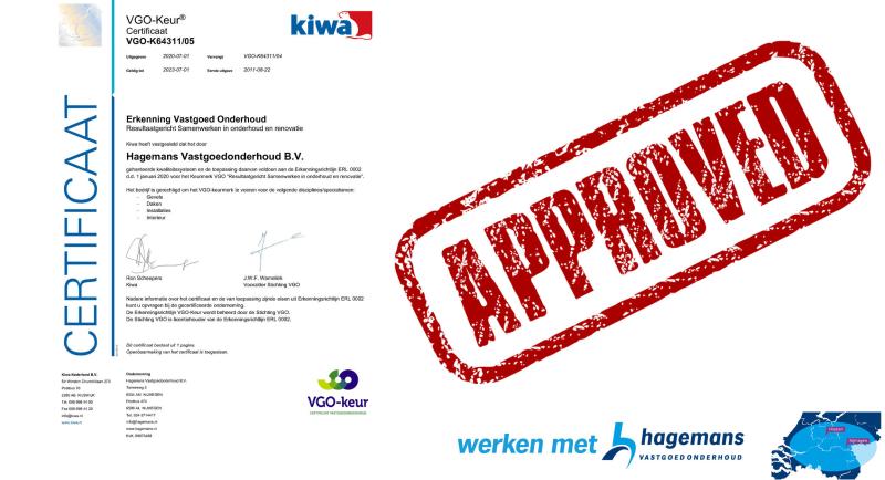 HagemansVGO's tweet image. YES! VGO-keur certificaat @KiwaCert verlengd! We voldoen wederom aan de eisen op het gebied van RGS. En wel op alle 4 de disciplines: gevels, daken, installaties en interieur. Een mooie bevestiging dat we de juiste koers varen. Complimenten aan onze Hagemensen!