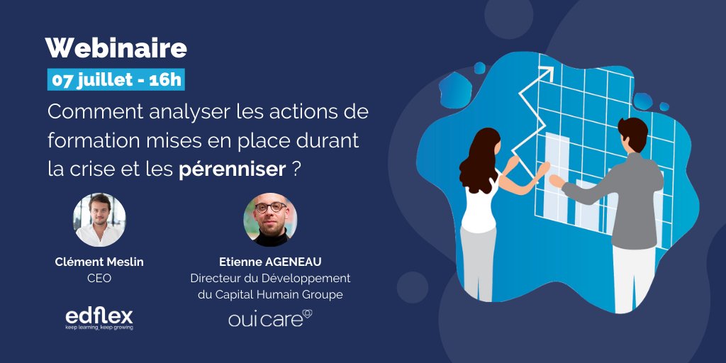 edflex_us's tweet photo. "Comment analyser les actions de formation mises en place durant la crise et les pérenniser ?" 
C'est demain à 16h ! 🚨
@etienneage , Directeur du développement chez @GroupeOuiCare viendra nous présenter les actions réalisées durant la crise.

https://t.co/AUQ0rKZejo https://t.co/QbSJ5hJkn9