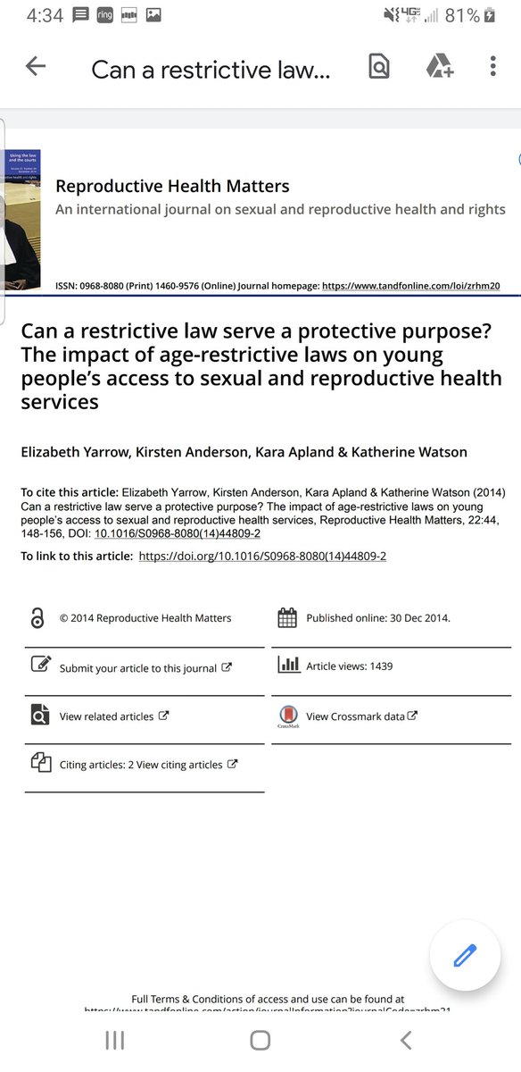 3) A paper, released in 2014 in collaboration w/ IPPF, stated the increased age of consent would make access to reproductive services including abortion harder. They even went so far as to say mandatory reporting laws harm girls b/c it can impede access to reproductive services.