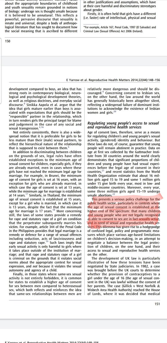 3) A paper, released in 2014 in collaboration w/ IPPF, stated the increased age of consent would make access to reproductive services including abortion harder. They even went so far as to say mandatory reporting laws harm girls b/c it can impede access to reproductive services.