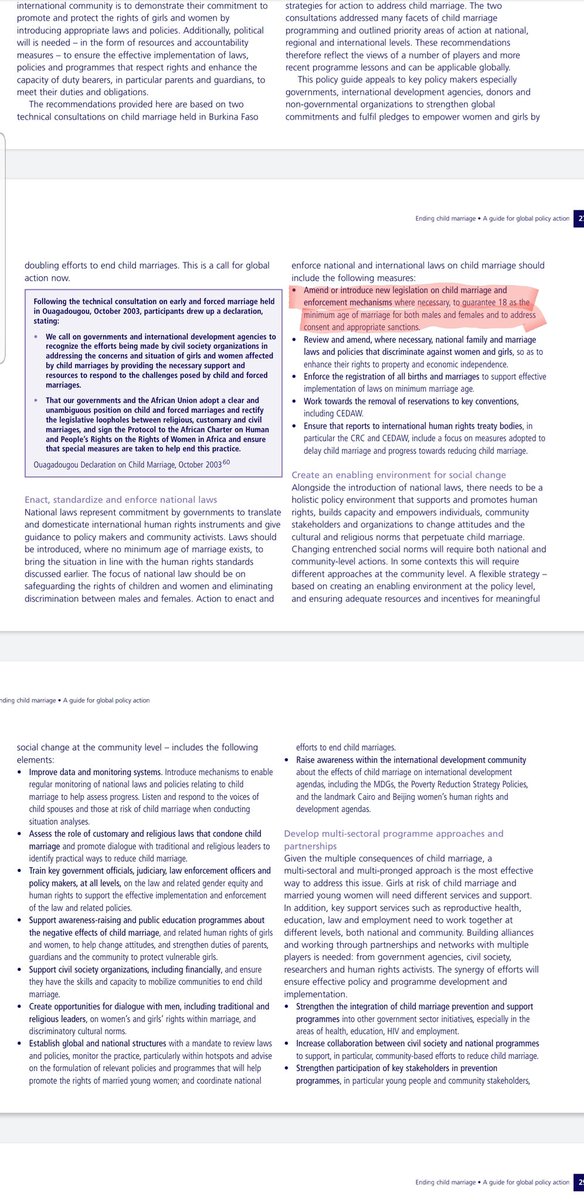 10) They repeatedly recommend age of consent for marriage be 18 & that consent cannot be freely given prior to the age of 18 citing coercion, rape, & abuse as proponents of adolescent marriage.They also state a very interesting list of rights of children, given their practices.