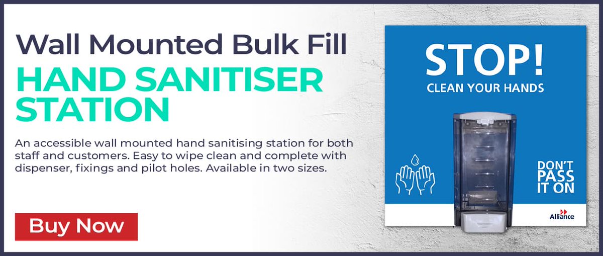 allianceonline's tweet photo. For convenience and safety in mind, Alliance sells bulk fill hand sanitiser stations. These are easy to wipe clean and complete with dispenser, fixings and pilot holes: https://t.co/QDsHoOzU8C 👐

#Hygiene #Safety #Delivery https://t.co/rBPngy6T16