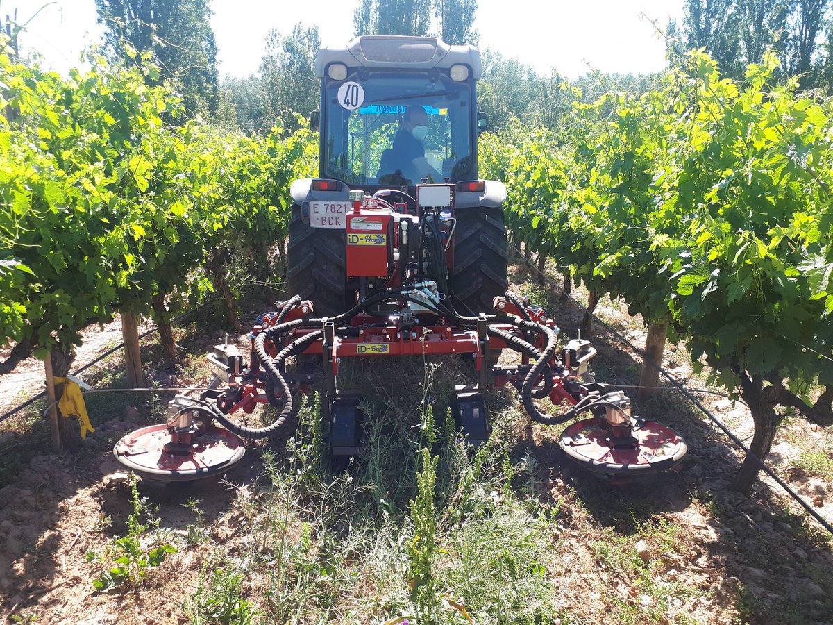 vitisad's tweet photo. Para gestionar la vegetación de la línea del #viñedo es importante contar con maquinaria #intercepas adecuada, como esta segadora que hemos empezado a utilizar en la finca #LaGrajera del @lariojaorg @icvv_rioja dentro del proyecto #VITISAD #POCTEFA orientado al #CambioClimatico https://t.co/YoYgwVdssp