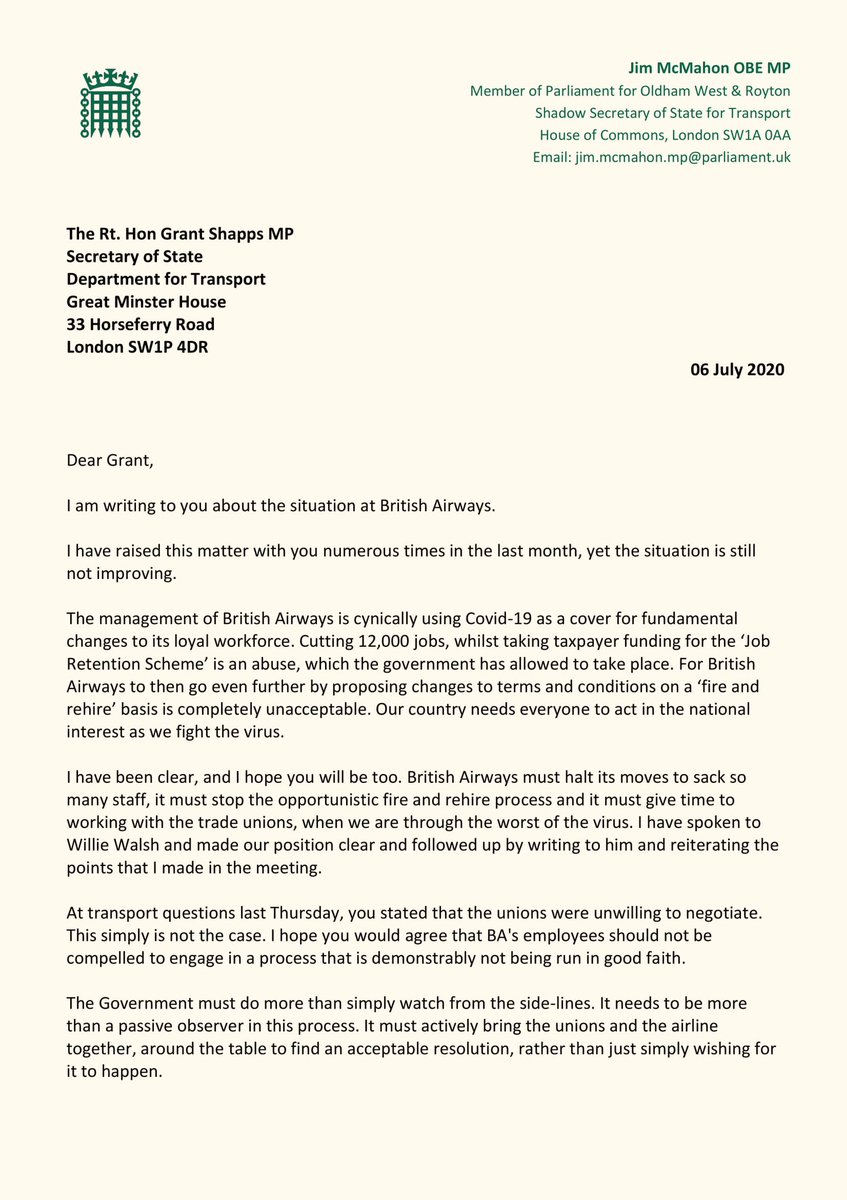 JimfromOldham's tweet photo. The behaviour of BA management towards its hard-working and loyal workforce has been unacceptable. The govt has merely watched silently from the side-lines. 

I’m once again calling for action on this: https://t.co/GBoVMmHX4Q