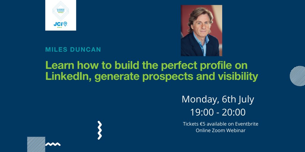 Don't Miss Out!!!

Get your ticket for this evening's online webinar 'Build The Perfect #LinkedIn Profile For Prospects And Visibility' as part of the Business Success Series: bit.ly/JCIBusinessSuc…

Tickets are free for JCI members and €5 for non-members

#LinkedInTraining