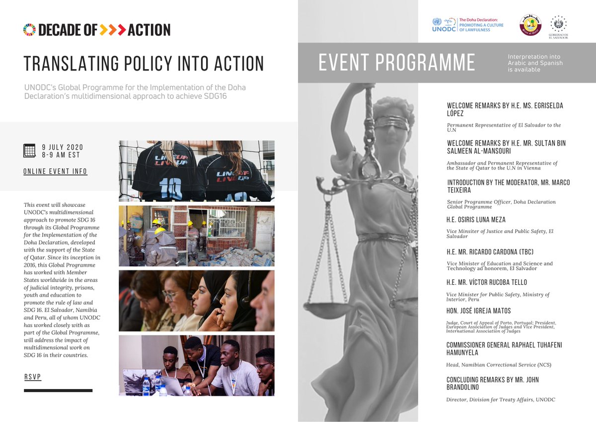 UNODC_FinCrime's tweet photo. Starting tomorrow the 🌏 is coming together for #HLPF2020!
Don't miss the virtual side-event on using multidimensional approaches to achieving #SDG16 with @DohaDeclaration, @cancilleriasv, @MIRCO_NAMIBIA, and @cancilleriaperu.
Learn more here: https://t.co/2o2Khepv2X https://t.co/QsqUr87PSt