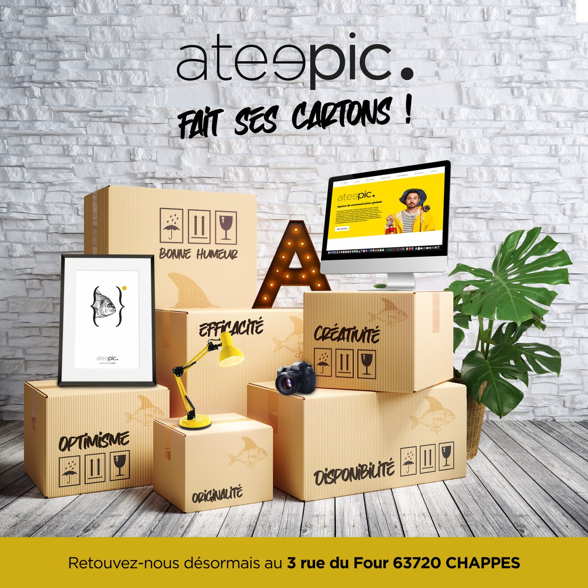 ateepic's tweet photo. #ateepic déménage et accroche enfin son enseigne sur un bâtiment ! On avait hâte et c'est chose faite ! Vous êtes les bienvenus au 3 rue du Four à Chappes ! #agencedecom #demenagement #designgraphique #findestravaux #lovemyjob https://t.co/NivFUzh5c0