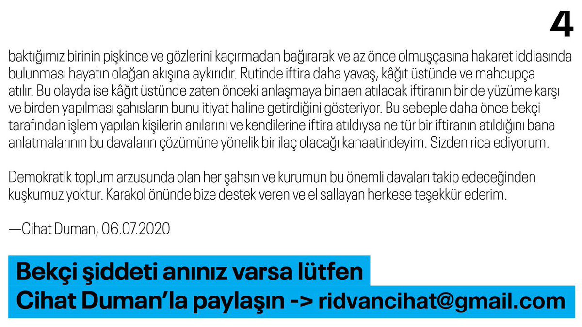 Bekçi şiddeti anınız varsa lütfen Cihat Duman’la paylaşın -> ridvancihat@gmail.com #CihatDumanYalnızDeğildir