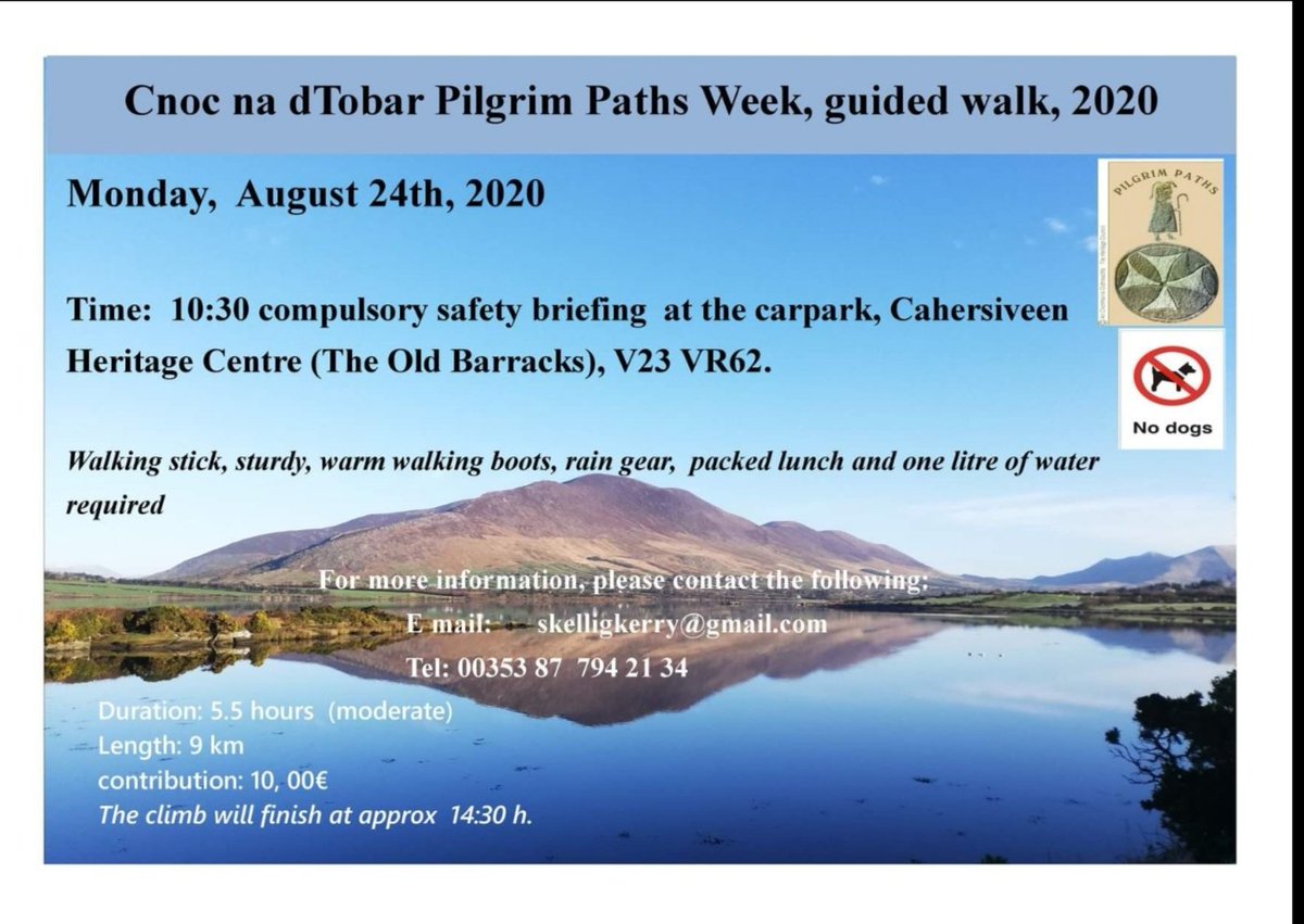 cormacdineen's tweet photo. Cnoc na dTobar Pilgrim Path , guided walk, 2020
Monday,  August 24th, 2020
Time:  10:30  briefing  at the carpark, Cahersiveen 
Heritage Centre (The Old Barracks), V23 VR62.
(more details, attached poster) #skelligcoast #wildatlanticway #ringofkerry #cahersiveen#cnocnadtobar https://t.co/uRATuUyobo