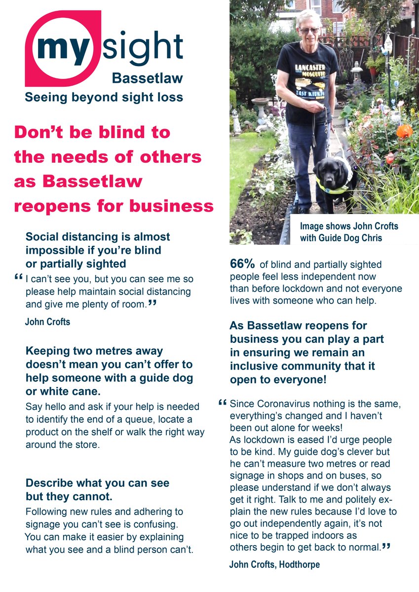 NorthNottsBID's tweet photo. Do not be blind to the needs of others as #Bassetlaw reopens for business.
Make sure as you return to your local town that as businesses and the public we remain an inclusive community. #NorthNotts #MySight https://t.co/w0Xm2gThSi
