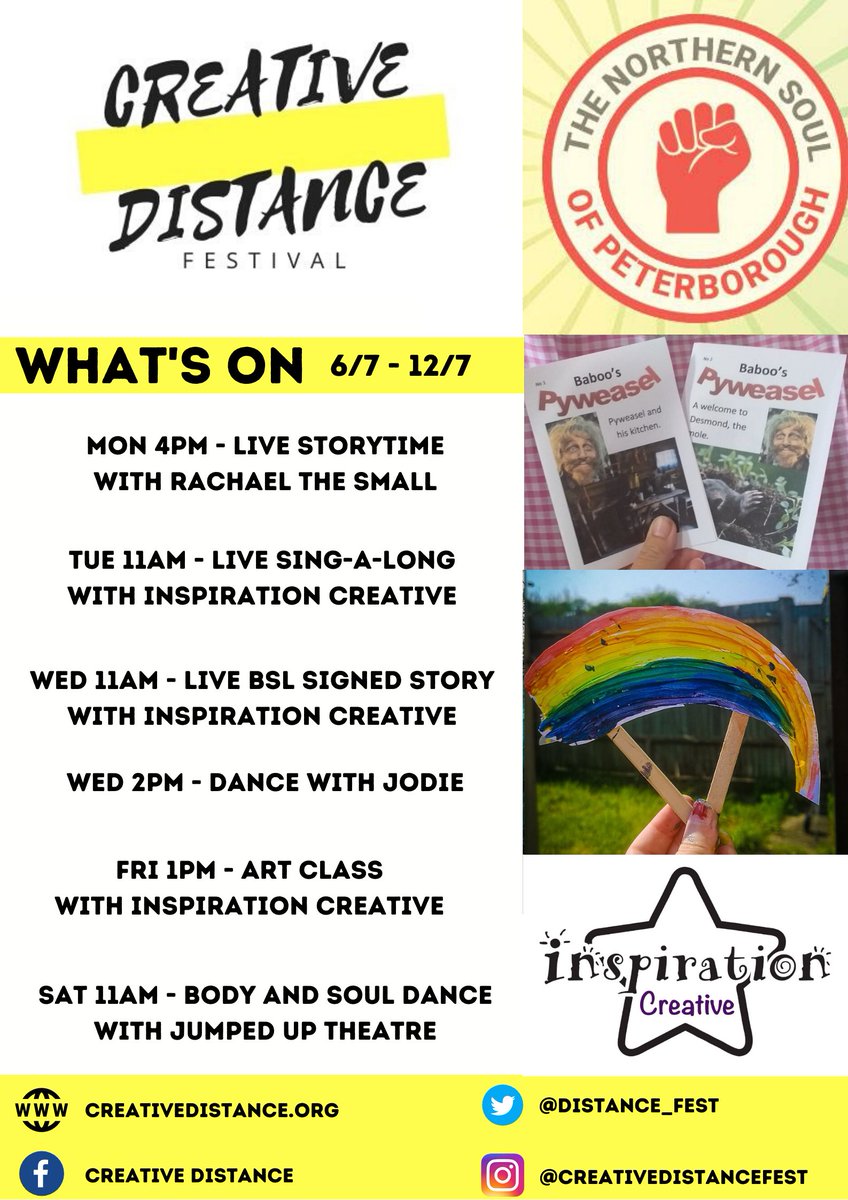 distance_fest's tweet photo. 📣📣📣 WHAT'S ON THIS WEEK 📣📣📣

We're back with another bumper week of #Livestreamed events for all the family. Check out the programme below 👇 and follow us on all our social media channels to keep up to dates with all our events 😃

#storytime #Dance #arts #theatre https://t.co/qIV9pGHOVX