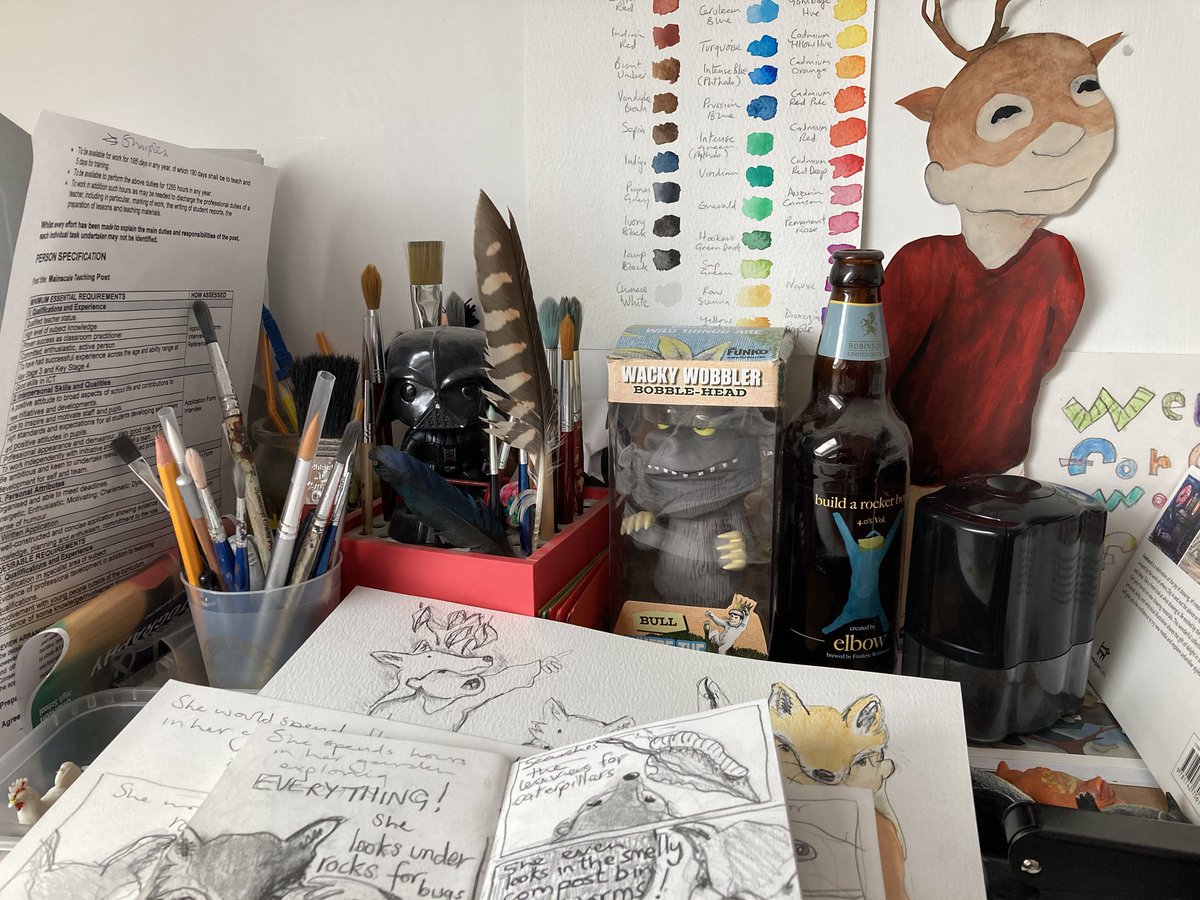 Working on new book! Lots of inspiration around me @Elbow @DarthVader #wherethewildthingsare #colourcharts #illustration #picturebooks #nhmlondon #DarthVader @NHM_London @artistsrogue #feathers #buildarocketboys @robbiesbrewery @Guy_Garvey