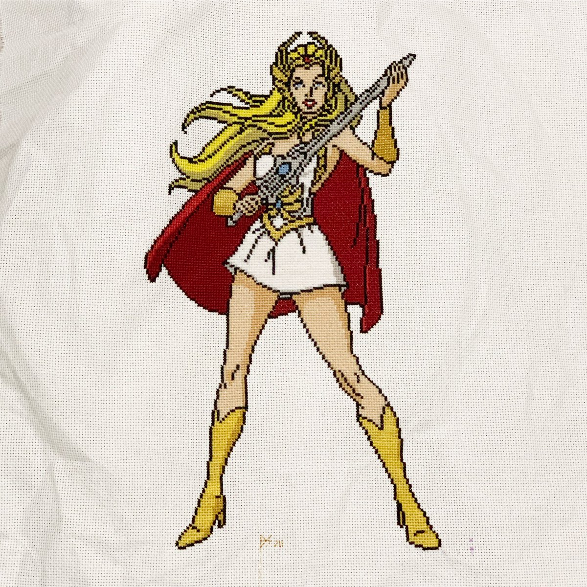 stitchinboy's tweet photo. #SheRa #crossstitch is done!! Now just to give her a wash, and a suitably fabulous frame #motu #xstitch https://t.co/ckFFkeDJTw