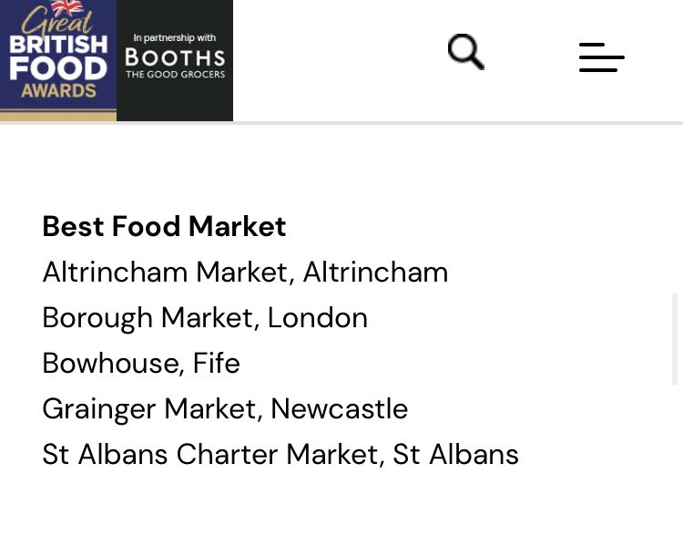 Get out and vote for St Albans Charter Market, a finalist as best Food Market greatbritishfoodawards.com/vote
<a href="/gbf_mag/">Great British Food</a> <a href="/StAlbansMarket/">St Albans Traders</a> <a href="/thelocalfoodie/">The Local Foodie PH</a> <a href="/hertsad/">Herts Advertiser</a> <a href="/VisitHertsUK/">Visit Herts</a> <a href="/StAlbansCouncil/">St Albans Council</a> <a href="/BBC3CR/">BBC Beds, Herts & Bucks</a> <a href="/libdemdaisy/">Daisy Cooper MP 🔶</a> <a href="/StAlbansLDs/">St Albans Lib Dems 🔶</a> <a href="/papa_paella/">Papa Paella</a> <a href="/peddlingpizzas/">Peddling pizza</a> <a href="/radioverulam/">radioverulam</a> <a href="/Comida_Brasil/">Comida Brasil</a>