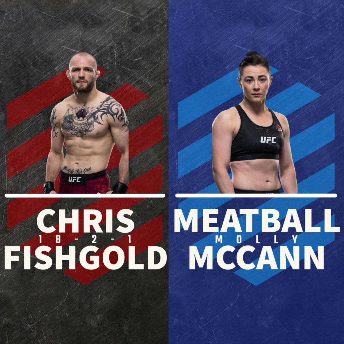 Good luck to <a href="/ChrisFishgold/">Chris Fishgold</a> and <a href="/MeatballMolly/">Molly McCann</a> who are heading out to #UFCFightIsland for #UFCFightNight172 🏝️