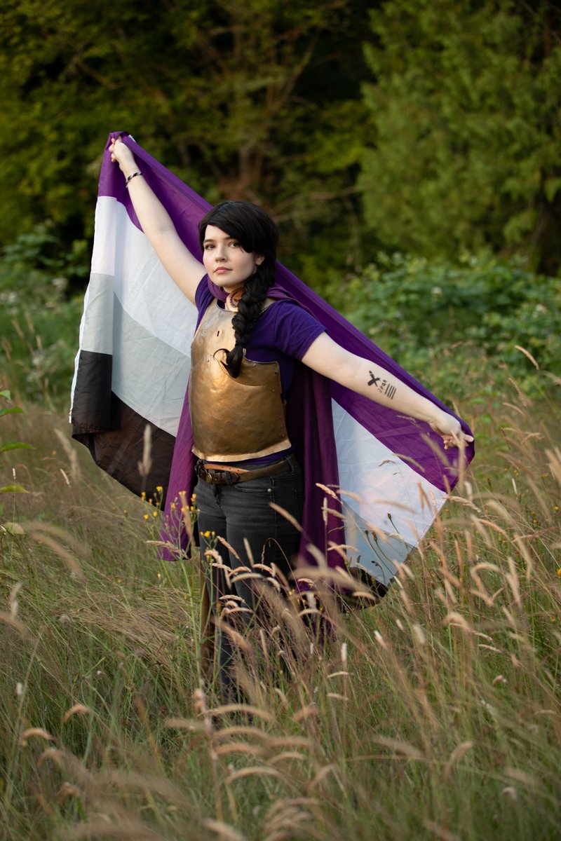 HazelTheWriter's tweet photo. As a member of the Ace community, and someone who's always looked up to Reyna as a character- I'm very excited to see one of my favorite characters representing a community that is rarely represented. 
Photo by Trudylynn Photography
Model- Hazel Meyer, hazelthewriter https://t.co/YKfcLMSDUE