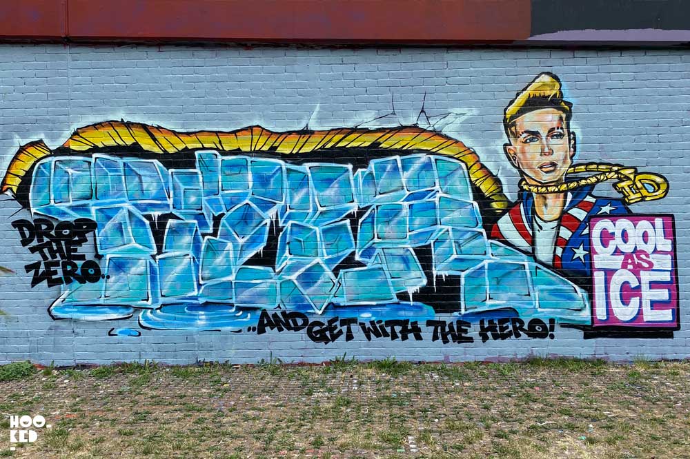 hookedblog's tweet photo. "Drop the Zero  ...and get with the Hero!" 

A fresh piece in London by artist @tizerone featuring @vanillaice 🧊🧊 👶

#streetart #graffiti #Hookedblog https://t.co/EKQVEZxmHF