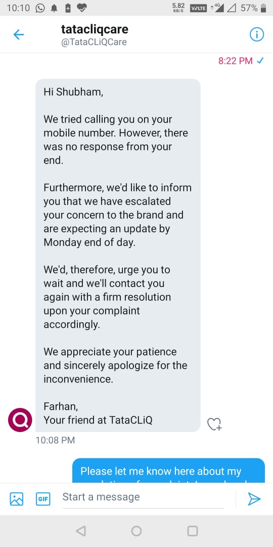 MsShivanshi's tweet photo. @RNTata2000 they promised us on Saturday that it will be resolved by Monday end of the day , it's already 4pm and they want more time , your team's irresponsible nature has become a headache for us . @TataCLiQCare pls help , @RNTata2000 sir. https://t.co/hsAOY6GZJg