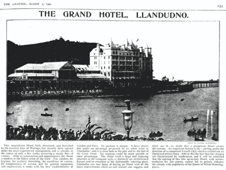 1/5The adverts in the newspapers announcing the opening of the Llandudno Grand in 1902 talked of “Warings” as the builder and furnisher. Warings were a company founded by John Waring and made high quality furniture.