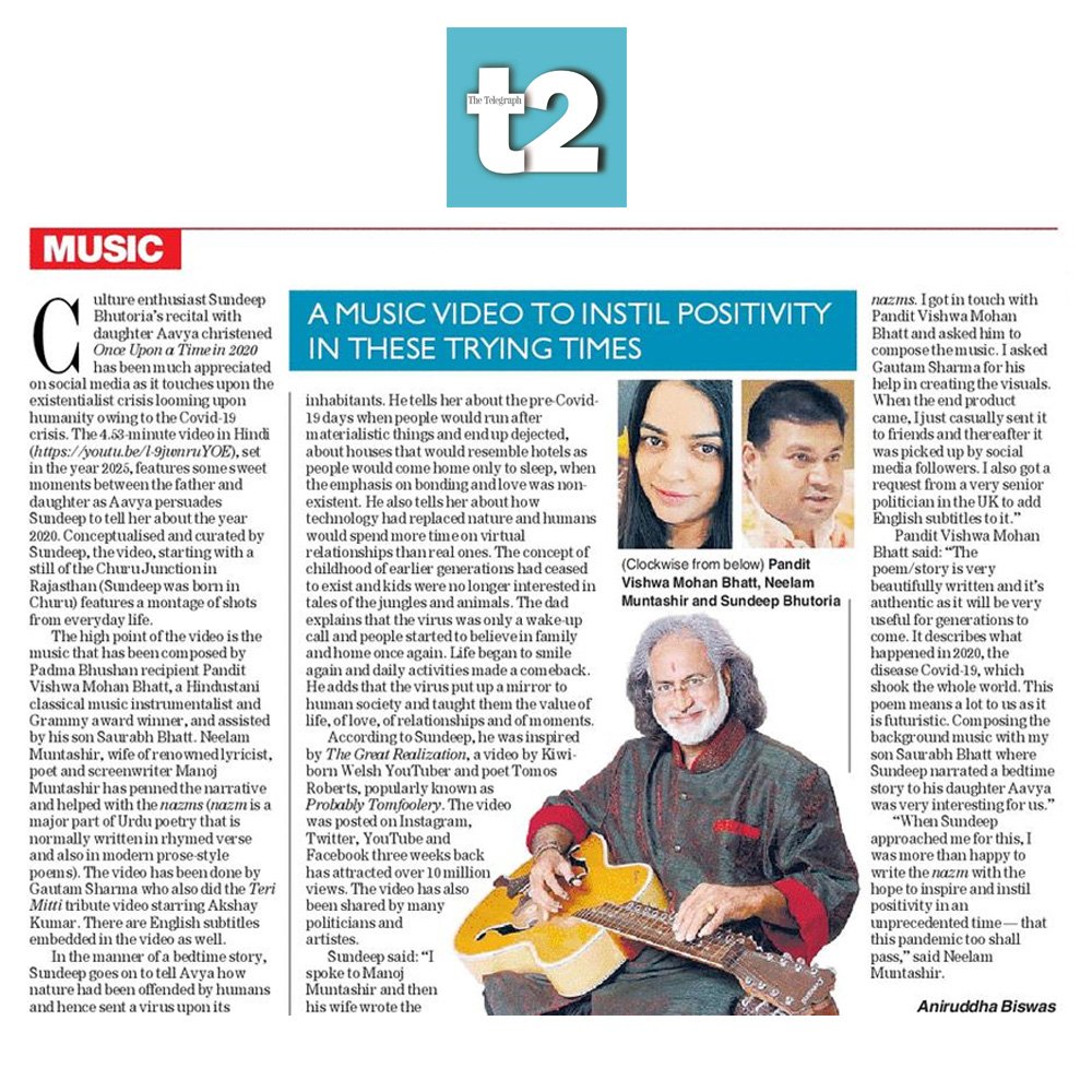 essbeeindia's tweet photo. On 6th July 2020, Mr. @sundeepbhutoria was covered by @t2telegraph in their article talking about his recital 'Once Upon a Time' with daughter, @aavyaMbhutoria. #MeriAavya 
@VishwaMBhatt1 @MuntashirNeelam https://t.co/8qINPxWIDM