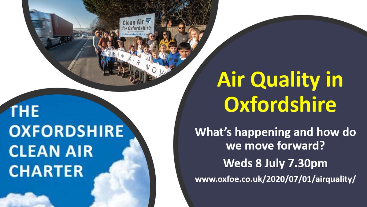 The OxfoE online monthly meeting on Weds 8 July at 7.30pm will look at how we can work to ensure air quality improves for the longer term and not just in lockdown. We have two excellent speakers, Suzanne Bartington &amp; Brian Stacey.
Please register here...

actionnetwork.org/events/air-qua…