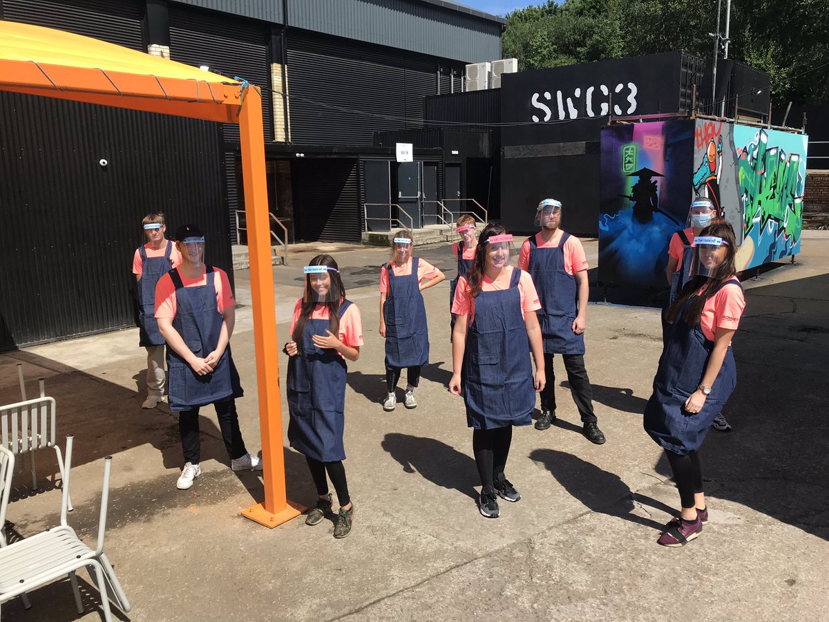 jamesmatthewsky's tweet photo. Staff at @SWG3glasgow ready for action when doors open at 1200. Pre-booking only, sold out until August. Sold 2200 tables in 5 mins. @skynews https://t.co/dJm4XOdeiO