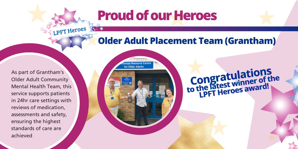 LPFTNHS's tweet photo. Congratulations to the Grantham Older Adult Placement Team who have received their #LPFTHeroes award for #makingadifference and ensuring the highest standards of care. The team are outstanding advocates for vulnerable people. Thank you for your excellent work! πβπ #WeAreLPFT https://t.co/RjP5evF4rM