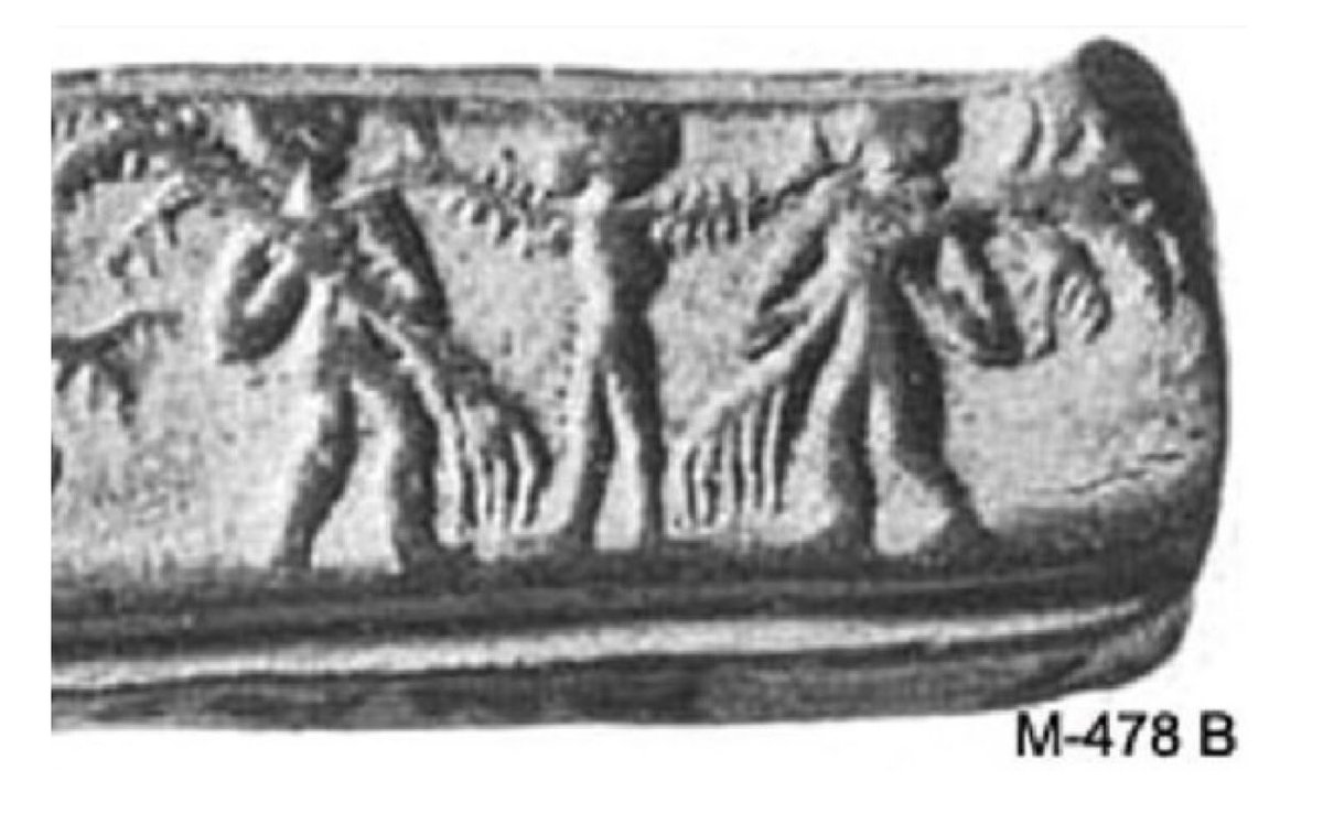 This was excavated in 1927-31 by EJH Mackay and he being honest admitted that it depicted the Yamalarjuna episode of Sri Krishna!Dates to 2200BCE!Source - Mackay’s Report, Part 1, pp 344-45, Part 2, plate 90, object 10237.