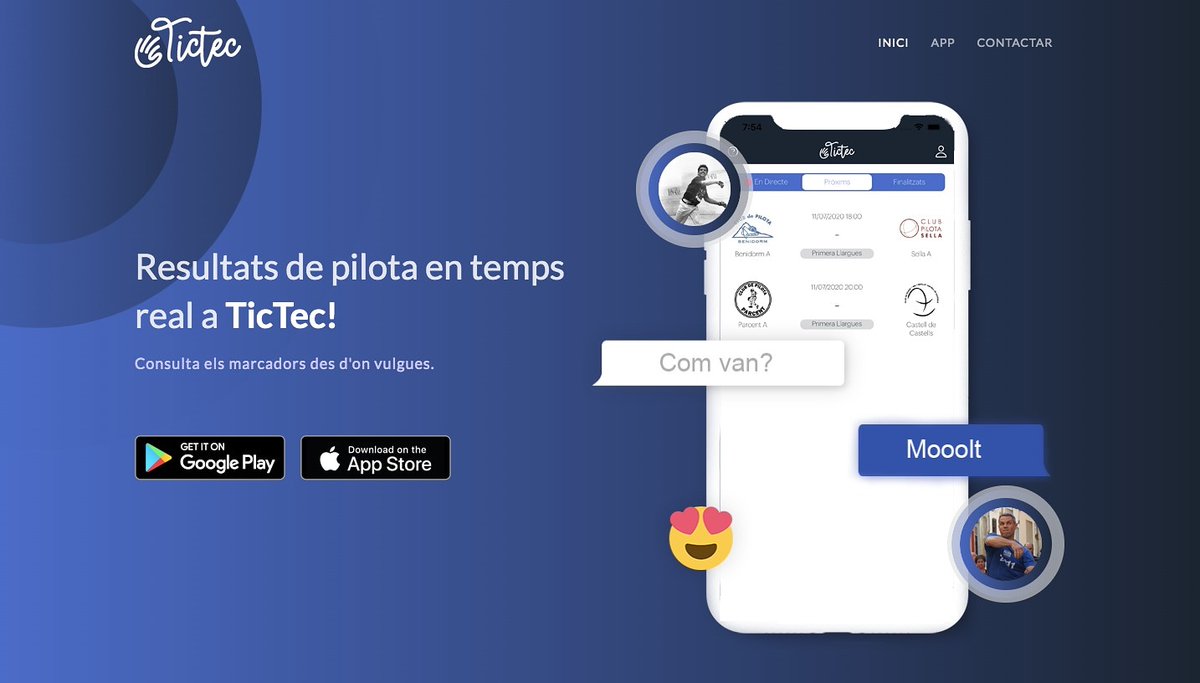 SachaAthlete's tweet photo. BON DIA! 😃

Portem notícies noves i bones! 

Hui llancem TicTec ➡ LA PRIMERA APP DE RESULTATS DE PILOTA EN DIRECTE!

Descarrega-la JA gratuïtament! 📲 : https://t.co/lvKvtOAPc2

Resultats, horaris, estadístiques i més...en TEMPS REAL!

Seguim sumant i aportant!👏💪⚾ https://t.co/L9lu4jomiG