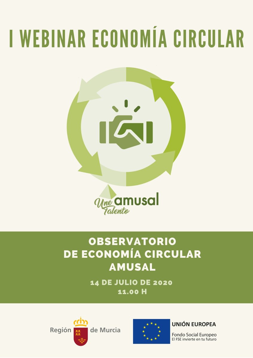 #Webinar Economía Circular: Nuevas Oportunidades de emprendimiento en el ámbito local.

📅 14 de julio
⌚ De 11 a 12 h.

Más información e inscripciones a partir de mañana en nuestra web 👉ow.ly/vbQC50Aqs8G