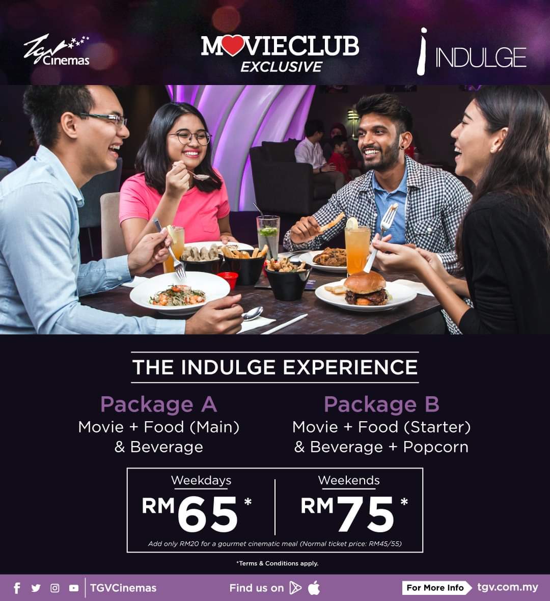 TGVCinemas's tweet photo. Rasai pengalaman INDULGE di @TGVCinemas bersama promosi eksklusif kami setiap hari! ✨

Nikmati 1x menu utama dan 1x minuman dari menu INDULGE berserta filem terpilih dengan harga serendah RM65! 🍽️

Jadi, Set A atau B?

Info lanjut di https://t.co/JFfmR2Mihg⁣

#TGVCYouSoon https://t.co/Efw4ipzoMK