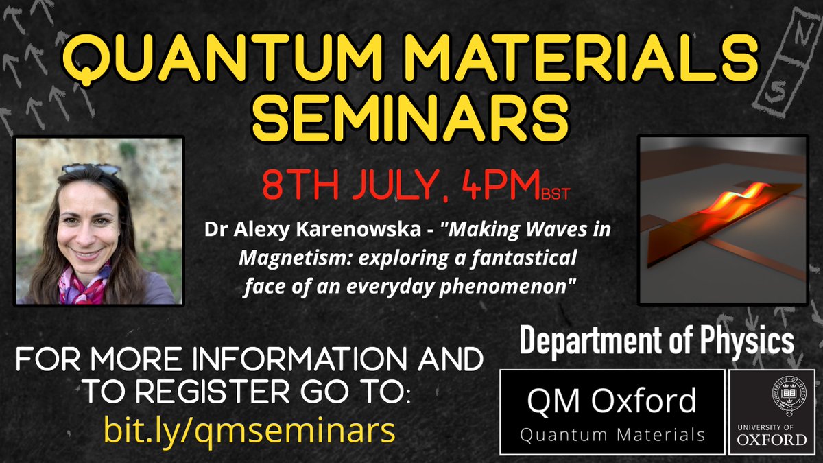 Our new QM seminar series kicks off this week with Dr Alexy Karenowska talking about her work exploring the strange and fascinating nature of magnetism and magnetic waves 🧲👋

🚨GCSE &amp; A-Level students - there's still time to sign up! 
💻Go to bit.ly/qmseminars to register