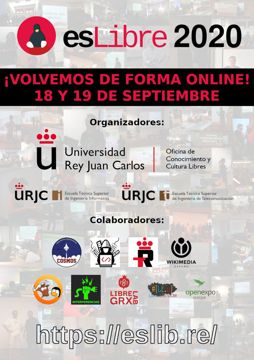 esLibre_'s tweet photo. Hace unos meses tuvimos que suspender la organización de #esLibre2020 por el COVID-19, pero... ¡finalmente lo haremos completamente online!

Será el 18-19 de septiembre, celebrándola durante el #SoftwareFreedomDay.

Próximamente daremos más info: https://t.co/Tesnc4IVmY

👏👏👏 https://t.co/wcX1PEq1hl