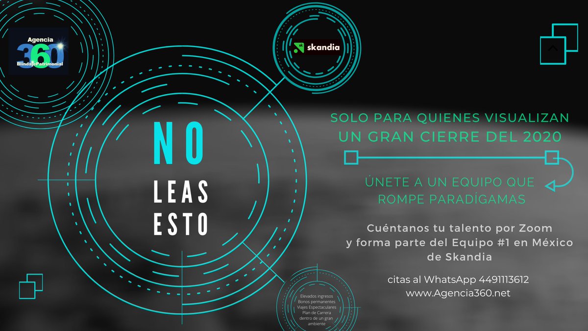 ManuelLeyva's tweet photo. Si visualizas un gran cierre de este 2020, tienes que conocer lo que tenemos para ti. #Agencia360 #Desarrollo #ComoDeQueNo #Crecimiento  WhatsApp 449 1113612   https://t.co/f0vJwhqR1i https://t.co/tZxdTUSYHB