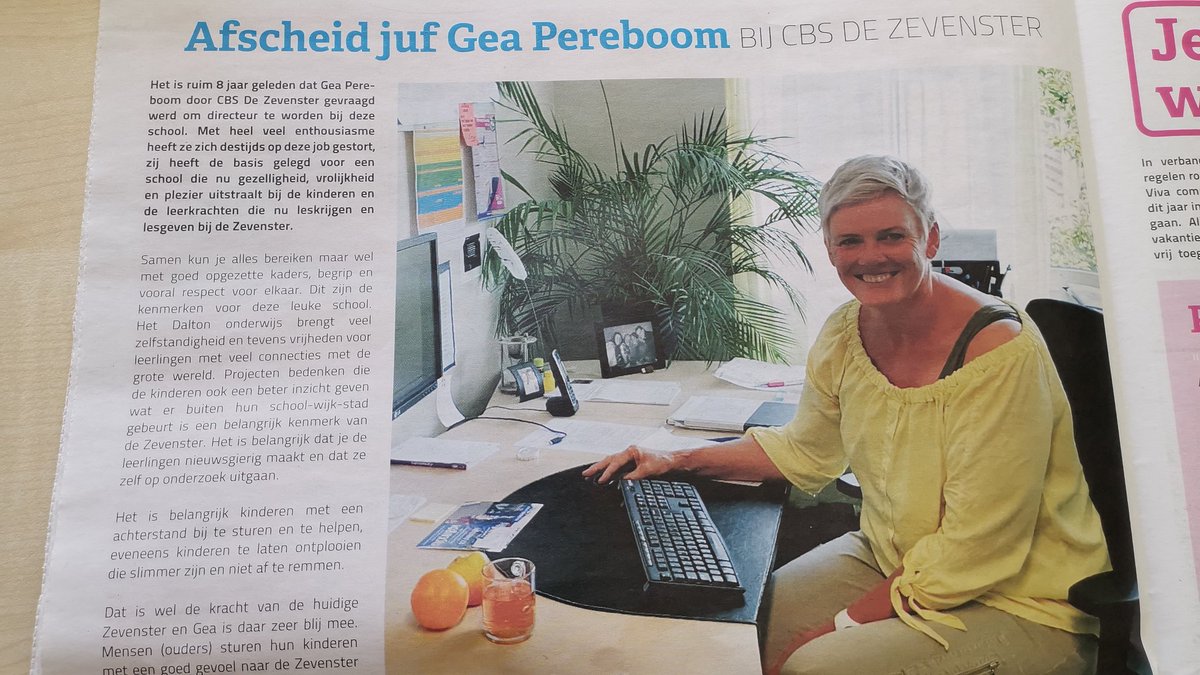 zevenstervco's tweet photo. Mooi artikel in de wijkkrant Twekkelerveld over mijn afscheid van de Zevenster.
Ik laat deze mooie school met pijn in mijn hart achter. Ik ga vanaf 1 augustus beginnen aan een nieuw avontuur op cbs de koning. https://t.co/hdbnZyC3o7