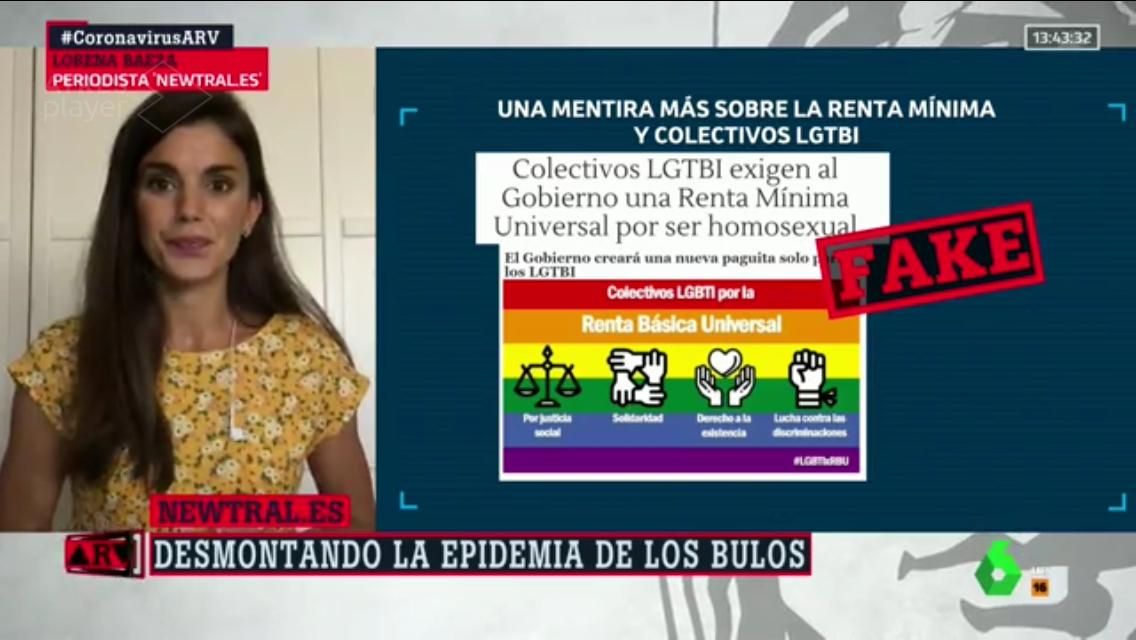 Newtral on Twitter: ".@Lore_Baeza desmiente en @DebatAlRojoVivo que los  colectivos LGTBI hayan exigido al Gobierno “una Renta Mínima Universal por  ser homosexual”. https://t.co/K99f7rbaXX… https://t.co/DJyy66Cwo6"