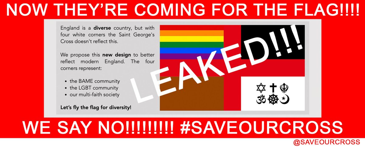 saveourcross's tweet photo. You couldn't make it up!! Now they want to redesign the St George's Cross because it's too white!!! WE SAY NO!! #saveourcross https://t.co/Z8g6yOqUJ0