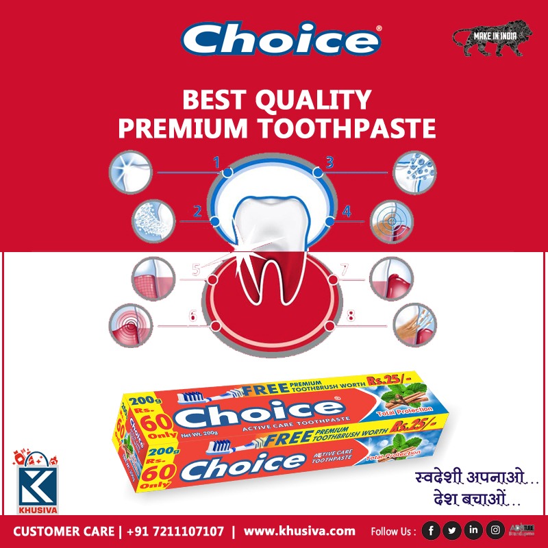 ChoicePaste's tweet image. Care for your teeth its own your hand #Choice must be better always protect your tooth care. Buy today from nearest stores #ChoiceToothPaste for business inquiry reach us at 7211107107 #Ahmedabad #Gujarat #BrandUpMe