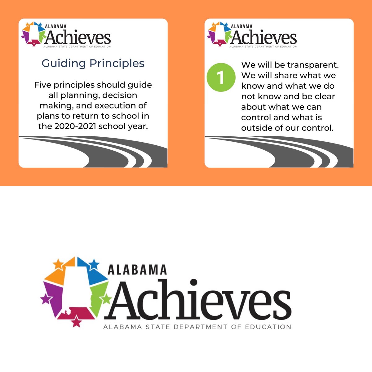 AlabamaAchieves's tweet image. In looking forward to the 2020-2021 school year, we know many challenges lie ahead, but it is the intention of ALSDE that all schools reopen this fall under 5 guiding principles.

#alsde #alabamaachieves #roadmaptoreopeningschools #alroadmaptoreopeningschools