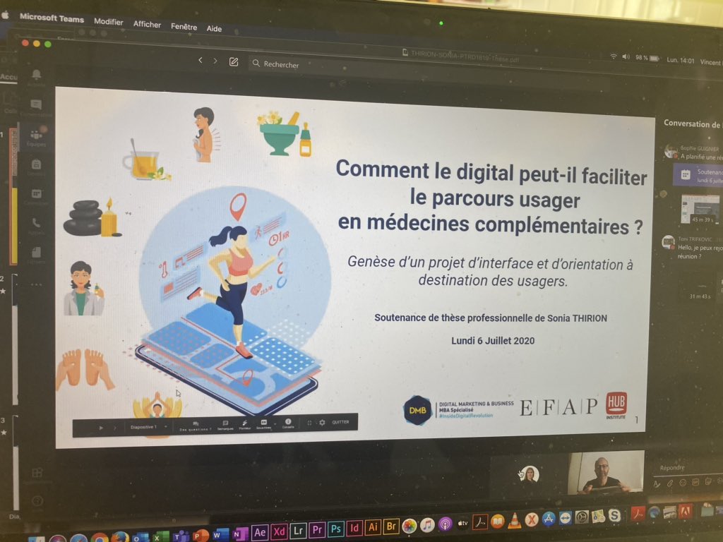 VincentMontet's tweet photo. #GoGoGo #MBADMB #Neverstop soutenances #ThesePro #medecinescomplementaires #sante #transfonum avec @sonia_thirion @MBADMB @EFAP_ @HUBInstitute #efapathome #teams https://t.co/twGBWgsk55