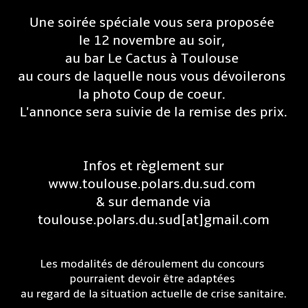TlsePolarsduSud's tweet image. Grand concours #photo sur Instagram à l'occasion de notre 12e festival. Son thème : LA PEUR
Tag obligatoire #toulousepolarsdusud2020
Pour en savoir plus, RDV sur Instagram @toulouse_polars_du_sud &amp;amp; sur toulouse.polars.du.sud.com
#polar #TPS2020 #toulousepolarsdusud #concoursphoto