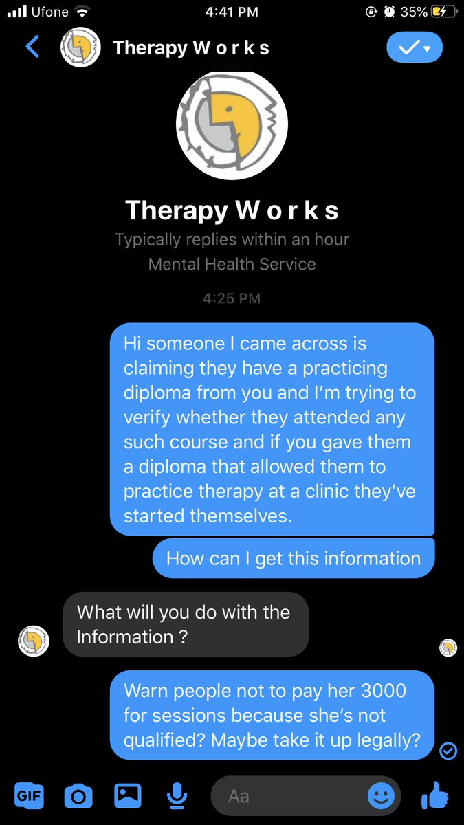 I wanted to verify a ‘therapists diploma’ from Therapy Works and this is the response they gave me. Accusing me of personal vandetta. Um, I just want to know if someone is using your company’s name to legitimise a fake practice, bro. Ye personal grudge hogaya?